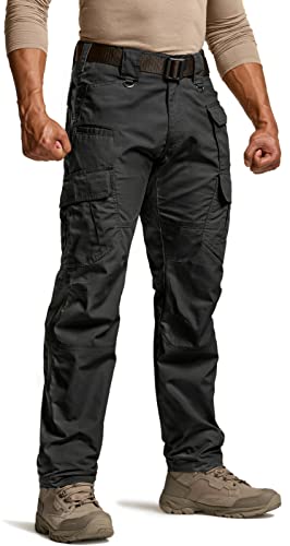 CQR Men's Tactical Pants, Water Resistant Ripstop Cargo Pants, Lightweight EDC Work Hiking Pants, Outdoor Apparel, Mag Pocket Black, 34W x 32L