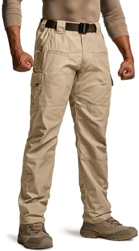 CQR Men's Tactical Pants, Water Resistant Ripstop Cargo Pants, Lightweight EDC Work Hiking Pants, Outdoor Apparel, Raider Alamo Khaki, 34W x 32L