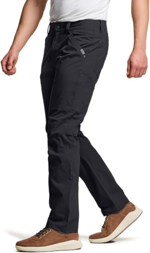 CQR Men's Vent Stretch Pants, Quick Dry Lightweight Casual Cargo Pants, Water Resistant Straight-Fit Utility Work Pants, Sedona Carbon Black, 34W x 30L