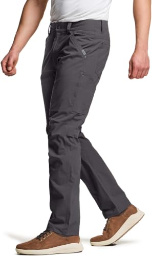 CQR Men's Vent Stretch Pants, Quick Dry Lightweight Casual Cargo Pants, Water Resistant Straight-Fit Utility Work Pants, Sedona Charcoal, 32W x 32L