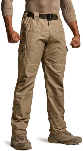 CQR Men's Tactical Pants, Water Resistant Ripstop Cargo Pants, Lightweight EDC Work Hiking Pants, Outdoor Apparel, Raider Cougar, 32W x 30L