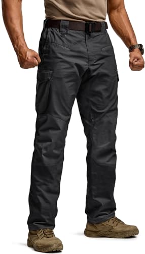 CQR Men's Flex Ripstop Tactical Pants, Water Resistant Stretch Cargo Pants, Lightweight EDC Hiking Work Pants, Marauder Black, 38W x 32L